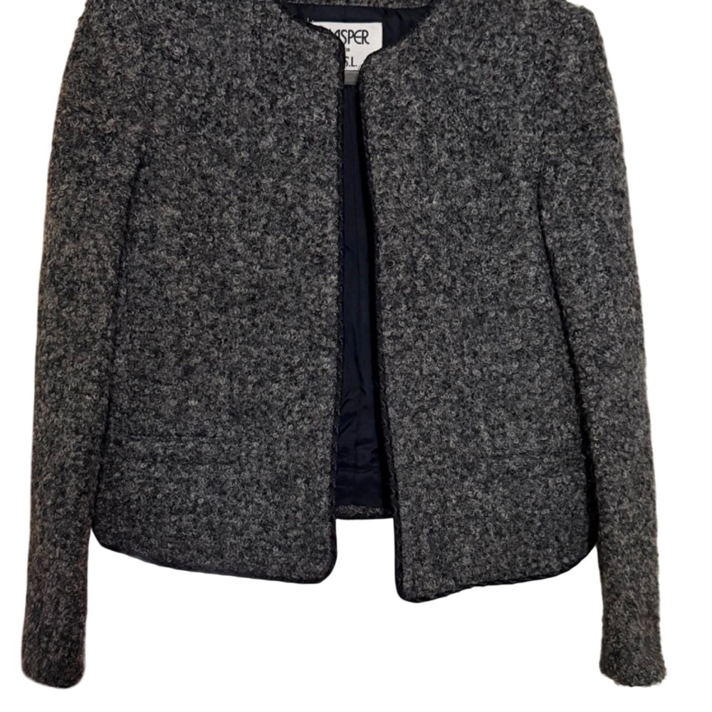 Kasper for A.S.L. Charcoal Boucle Collarless Jacket Size 8 Vintage Blazer
